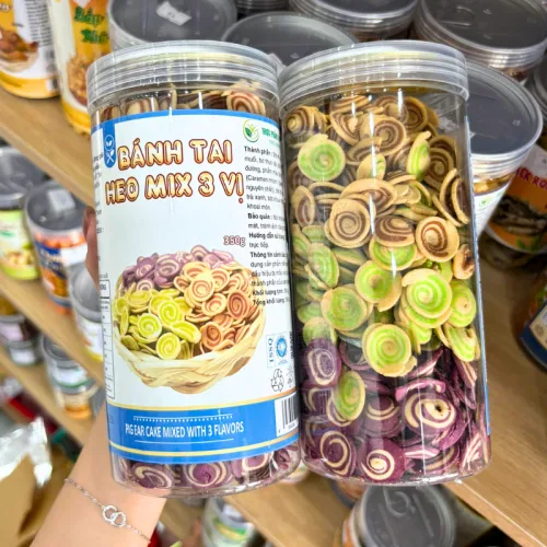 Khám phá Bánh Tai Heo Mix 3 Vị Caramel, Khoai Môn, Trà Xanh 350g Thơm Ngon - Hũ Pet thuộc nhóm bánh tai heo nhí