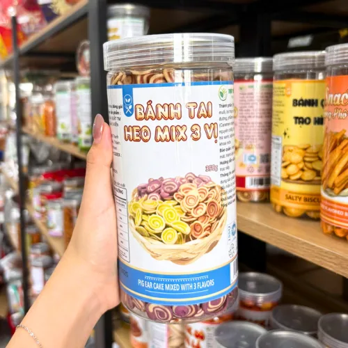 Bánh Tai Heo Mix 3 Vị Caramel, Khoai Môn, Trà Xanh 350g Thơm Ngon - Hũ Pet