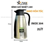 Bình Giữ Nhiệt Inox - Bình Đựng Nước Dung Tích Lớn 2L 31x15cm
