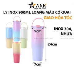 Bình Giữ Nhiệt Ly Giữ Nhiệt Inox 900ml Loang Màu Có Quai 24x9x7cm