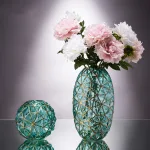 Bình Hoa Thủy Tinh - Lọ Hoa Viền Vàng Sang Trọng 35x8cm