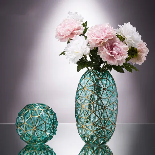 Bình Hoa Thủy Tinh - Lọ Hoa Viền Vàng Sang Trọng 35x8cm