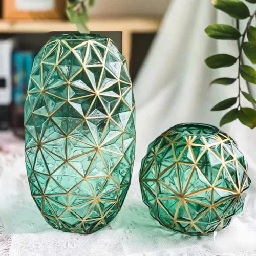 Bình Hoa Thủy Tinh - Lọ Hoa Viền Vàng Sang Trọng 35x8cm