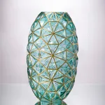 Bình Hoa Thủy Tinh - Lọ Hoa Viền Vàng Sang Trọng 35x8cm