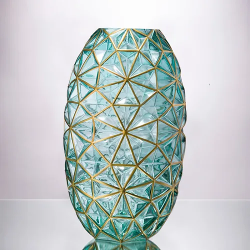 Bình Hoa Thủy Tinh - Lọ Hoa Viền Vàng Sang Trọng 35x8cm