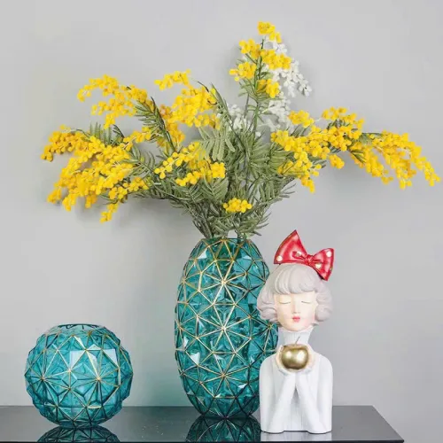 Bình Hoa Thủy Tinh - Lọ Hoa Viền Vàng Sang Trọng 35x8cm