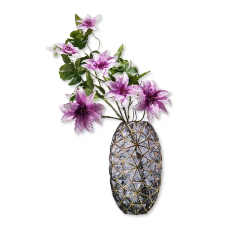 Bình Hoa Thủy Tinh - Lọ Hoa Viền Vàng Sang Trọng 35x8cm