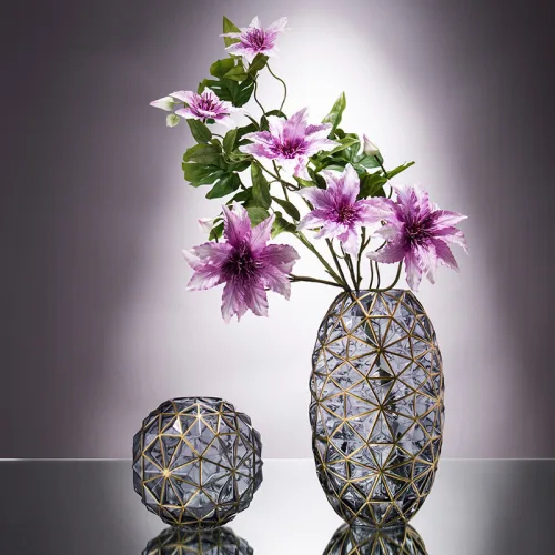 Bình Hoa Thủy Tinh - Lọ Hoa Viền Vàng Sang Trọng 35x8cm