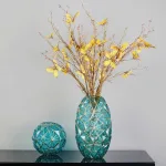 Bình Hoa Thủy Tinh - Lọ Hoa Viền Vàng Sang Trọng 35x8cm