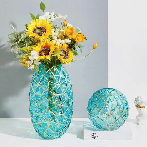Bình Hoa Thủy Tinh - Lọ Hoa Viền Vàng Sang Trọng 35x8cm
