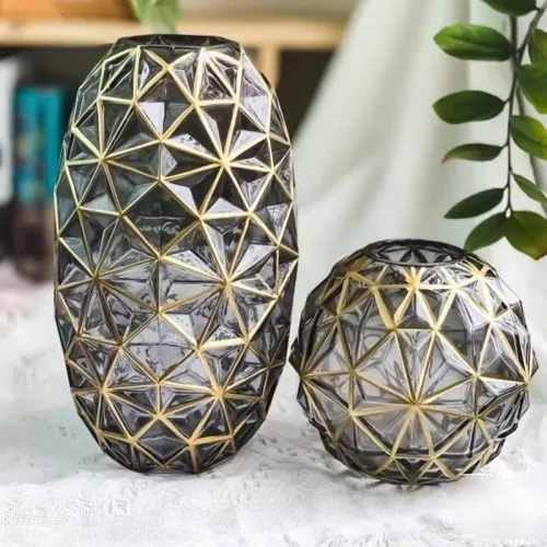 Bình Hoa Thủy Tinh - Lọ Hoa Viền Vàng Sang Trọng 35x8cm
