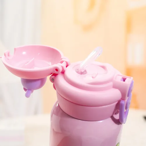 Bình Nước Giữ Nhiệt Cho Bé In Hoạt Hình Có Quai Đeo 450ml