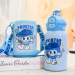Bình Nước Giữ Nhiệt Cho Bé In Hoạt Hình Có Quai Đeo 450ml