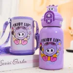 Bình Nước Giữ Nhiệt Cho Bé In Hoạt Hình Có Quai Đeo 450ml