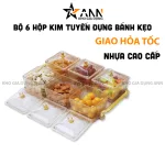 Bộ 6 Hộp Mứt - Khay Đựng Mứt Tết - Hũ Đựng Bánh Kẹo Hoa Quả Bằng Nhựa Kim Tuyến