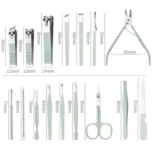 Bộ Cắt Móng Tay 16 Món Bằng Thép Không Gỉ Kèm Bao