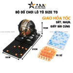 Bộ Đồ Chơi Lô Tô Size To - Loto Bingo 90 Số Có Tờ Thẻ Dò Và Lồng Quay Xổ Số Dịp Tết 25×25cm