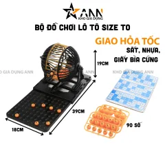 Bộ Đồ Chơi Lô Tô Size To - Loto Bingo 90 Số Có Tờ Thẻ Dò Và Lồng Quay Xổ Số Dịp Tết 25×25cm