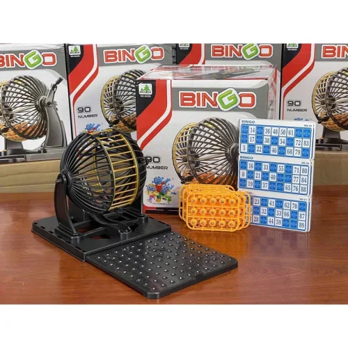 Bộ Đồ Chơi Lô Tô Size To - Loto Bingo 90 Số Có Tờ Thẻ Dò Và Lồng Quay Xổ Số Dịp Tết 25×25cm