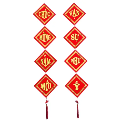 Bộ Đôi Khánh Nhung Chúc Mừng Năm Mới – Vạn Sự Như Ý – An Khang Thịnh Vượng Trang Trí Tết 5x5cm