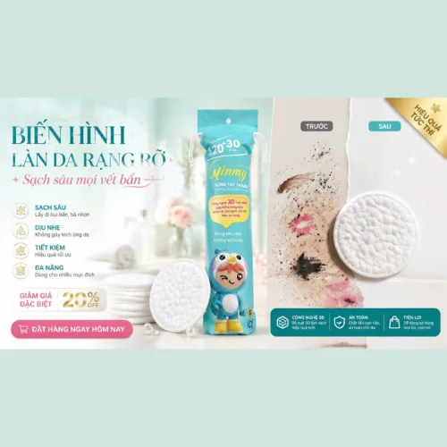 Bông Tẩy Trang Minmy Xanh 130 + 20 Miếng