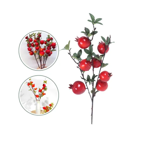 Cành Lựu 7 Trái Mọng Đỏ Cắm Bình Trang Trí Không Gian Sống