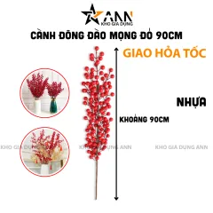 1 Cành Đông Đào 12 Nhánh Trái Mọng Đỏ Dài 90cm