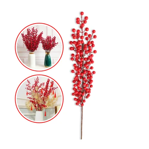 1 Cành Đông Đào 12 Nhánh Trái Mọng Đỏ Dài 90cm