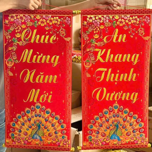 Cặp 2 Câu Đối Đỏ Hình Công Treo Tường Trang Trí Tết 35x75cm