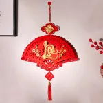 Cặp 2 Dây Treo Quạt Nhung Đỏ - Quạt Treo Trường Trang Trí Tết