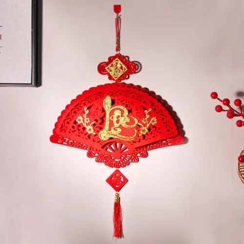 Cặp 2 Dây Treo Quạt Nhung Đỏ - Quạt Treo Trường Trang Trí Tết