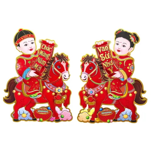Cặp 2 Tranh Dán Cửa Ngựa - Tranh Dán Trang Trí Tết 40cm