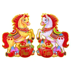 Cặp 2 Tranh Dán Cửa Ngựa - Tranh Dán Trang Trí Tết 50cm