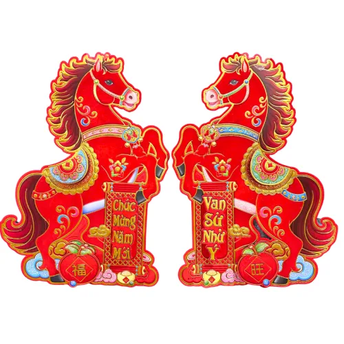 Cặp 2 Tranh Dán Cửa Ngựa - Tranh Dán Trang Trí Tết 60cm
