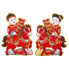 Cặp 2 Tranh Dán Cửa Ngựa - Tranh Dán Trang Trí Tết 80cm