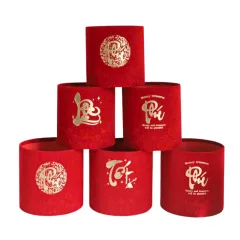 Cặp 2 Trụ Nhung Đỏ Cắm Hoa In Chữ - Hộp Cắm Hoa Đỏ Trang Trí Tết
