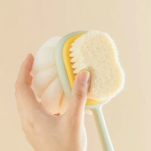 Cây Chà Lưng - Cọ Tắm Kì Lưng - Bàn Chải Chà Lưng 2 Đầu Có Bông Tắm 35cm