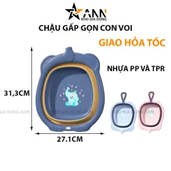 Chậu Gấp Gọn Hình Con Voi  - Chậu Rửa Mặt Gấp Gọn Bằng Nhưa An Toàn Cho Bé 31,3×27,1×8,8cm