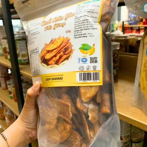 Chuối Chiên Giòn Mè Gừng 500g Túi Zip Bạc