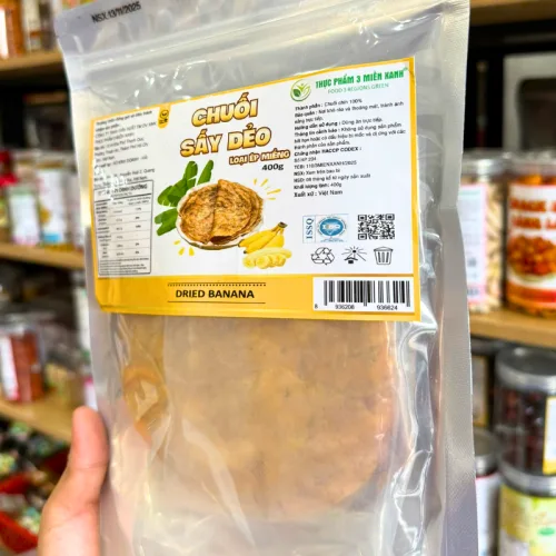 Chuối Sấy Dẻo Loại Ép Miếng 400g - Túi Zip Bạc