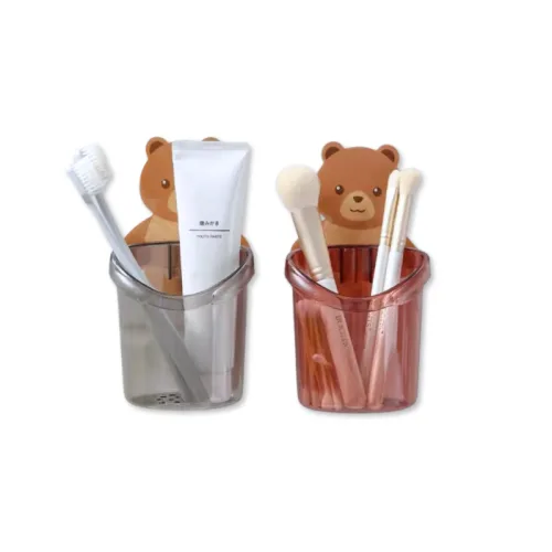 Combo 2 Cốc Dán Tường Hình Gấu - Cốc Đựng Kem Đánh Răng Dao Cạo Râu Cắm Bút 10.5x8x9.5cm