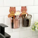 Combo 2 Cốc Dán Tường Hình Gấu - Cốc Đựng Kem Đánh Răng Dao Cạo Râu Cắm Bút 10.5x8x9.5cm