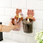 Combo 2 Cốc Dán Tường Hình Gấu - Cốc Đựng Kem Đánh Răng Dao Cạo Râu Cắm Bút 10.5x8x9.5cm