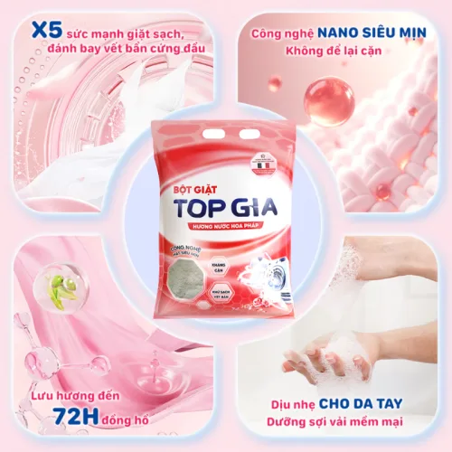 Combo 2 Túi Bột Giặt Quần Áo Top Gia 850g/Túi Hương Nước Hoa Pháp