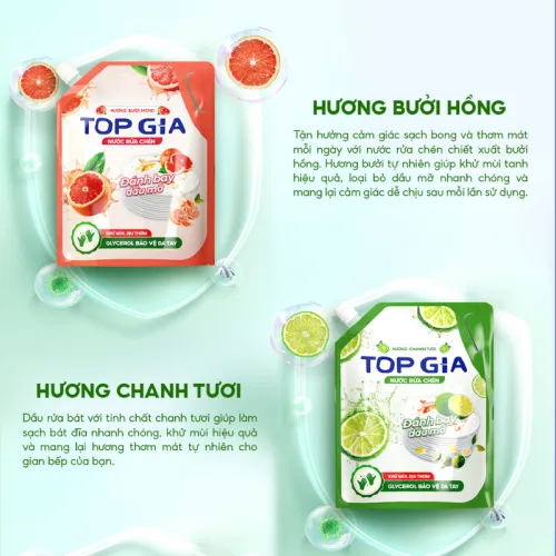 Combo 2 Túi Nước Rửa Chén Top Gia Dung Tích 2L/Túi