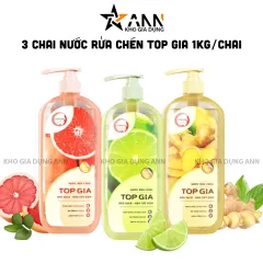 Combo 3 Chai Nước Rửa Chén Top Gia Hương Chanh Tươi - Hương Gừng- Hương Bưởi Hồng 1kg/chai