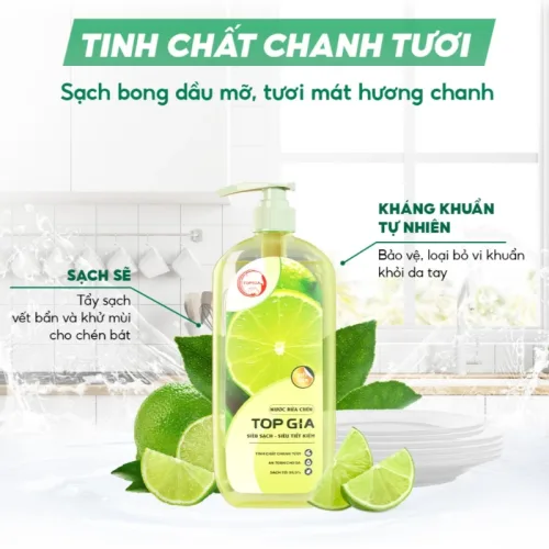 Combo 3 Chai Nước Rửa Chén Top Gia Hương Chanh Tươi - Hương Gừng- Hương Bưởi Hồng 1kg/chai