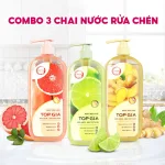 Combo 3 Chai Nước Rửa Chén Top Gia Hương Chanh Tươi - Hương Gừng- Hương Bưởi Hồng 1kg/chai