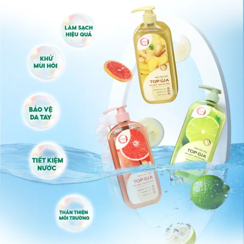 Combo 3 Chai Nước Rửa Chén Top Gia Hương Chanh Tươi - Hương Gừng- Hương Bưởi Hồng 1kg/chai