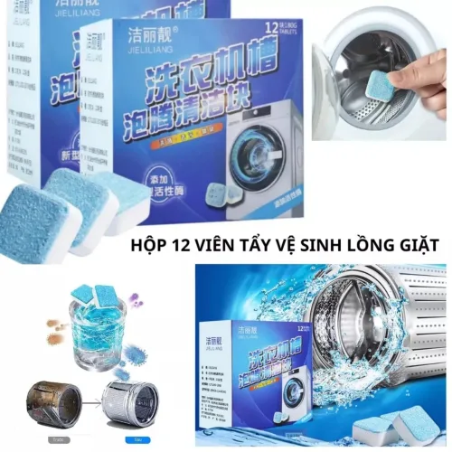 Combo 3 Hộp 12 Viên Tẩy Lồng Máy Giặt - Viên Vệ Sinh Lồng Giặt Tẩy Sạch Cặn Bẩn Vi Khuẩn Gây Mùi 9x8x5cm